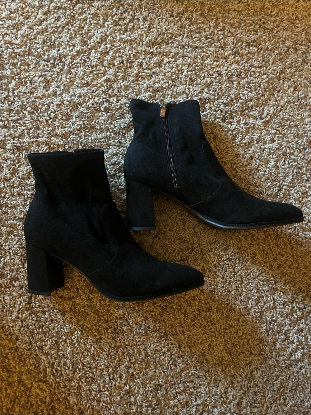 Marc Fisher Black Suede Ankle Booties with Block Heel